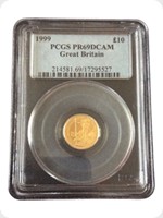 1999
Gold
Britannia &pound;10 Gold Proof - 1/10th Ounce
