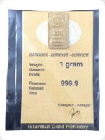 2009
Gold
Instanbul Refinery Company 1 Gram Gold Bullion Bar
